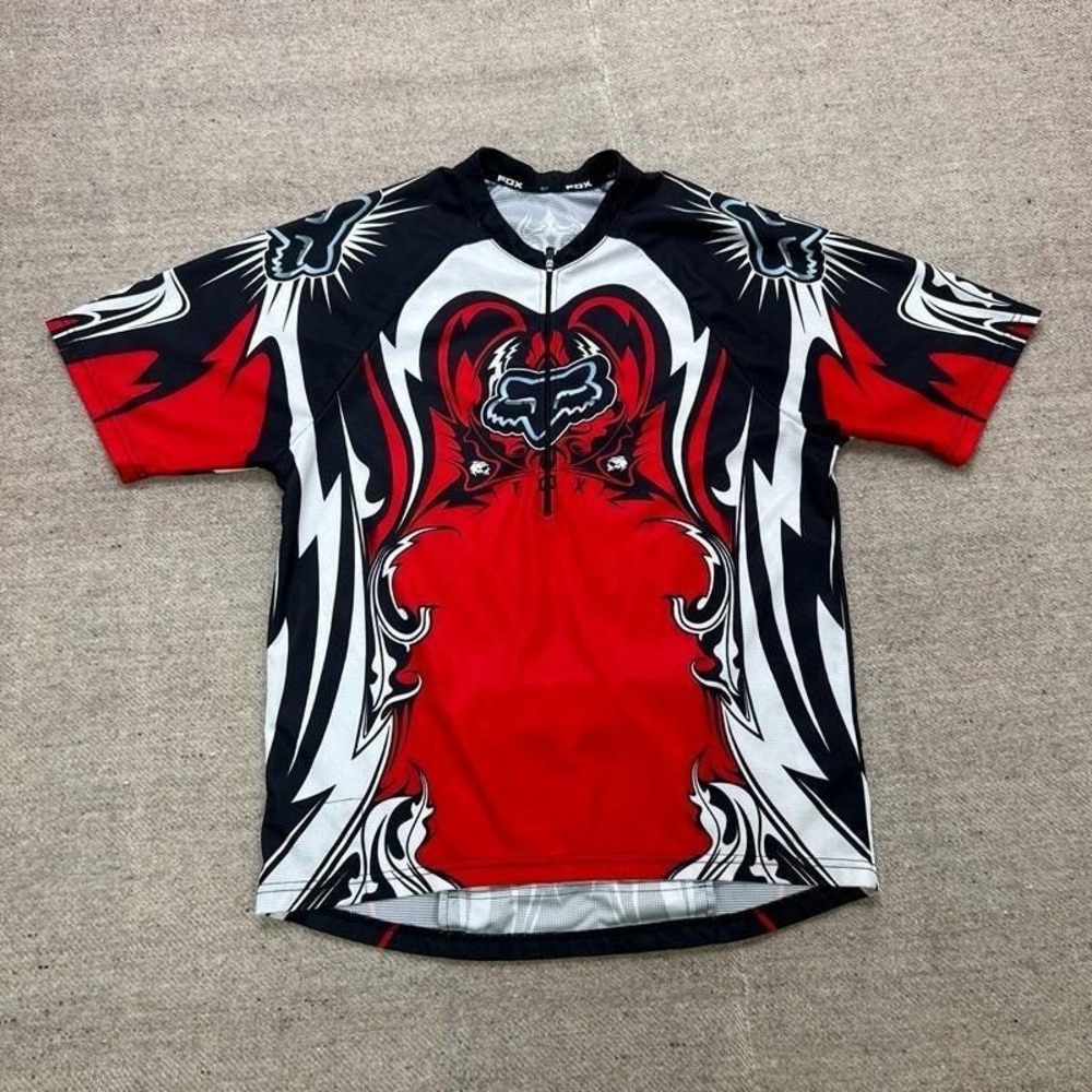 Vintage Fox Racing Cycling Jersey Mens Medium Red 2000s Y2K Short Sleeve